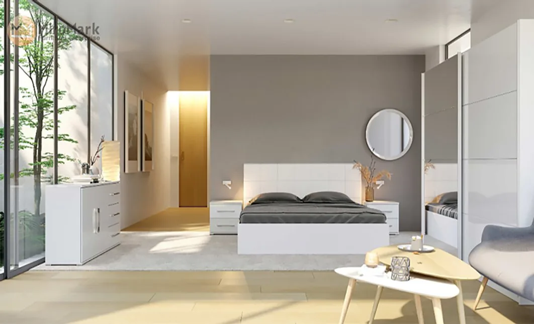 Dormitor minimalist cu mobilier simplu și design curat